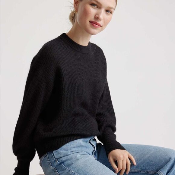 Quince Alpaca Wool Blend Crop Crewneck black sweater Sz S/M - Picture 1 of 9